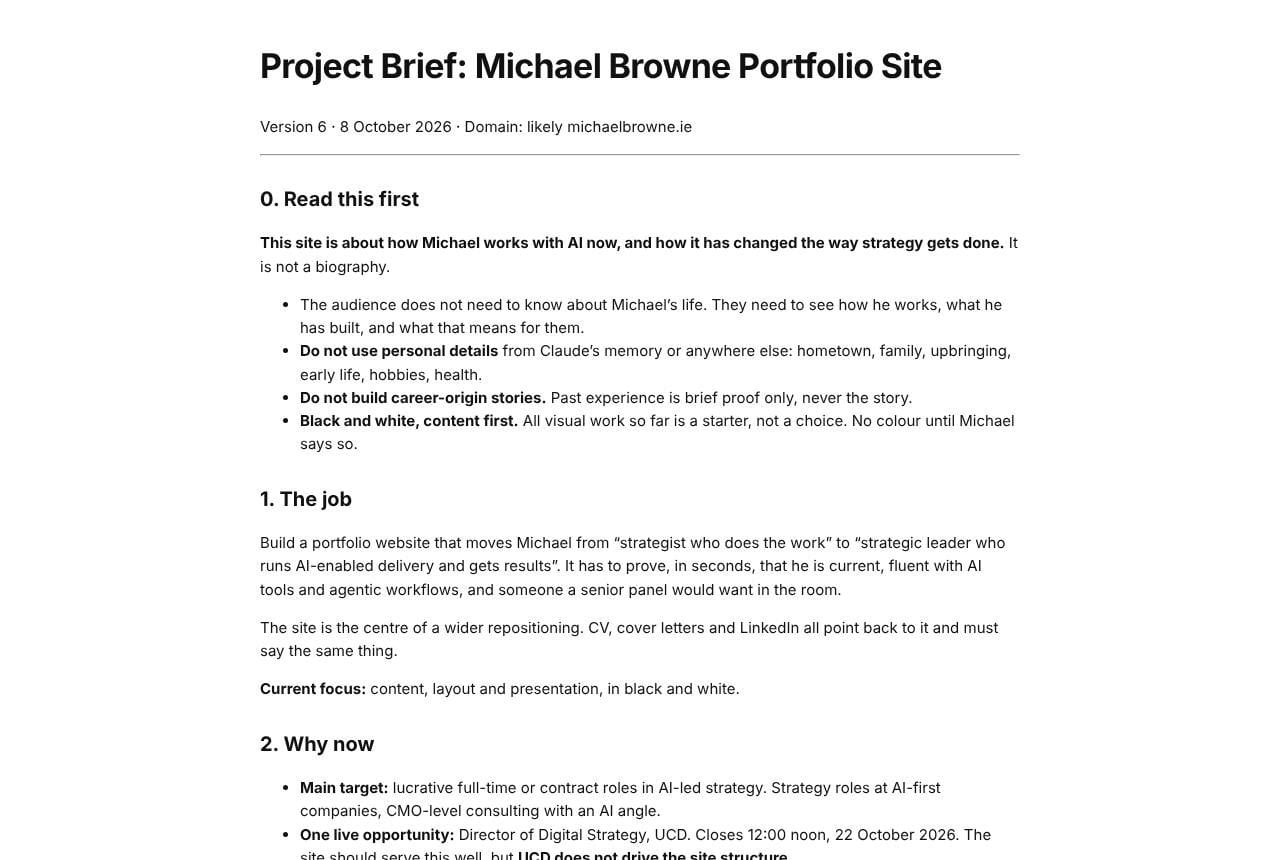 The brief, version 6, rewritten as each decision landed