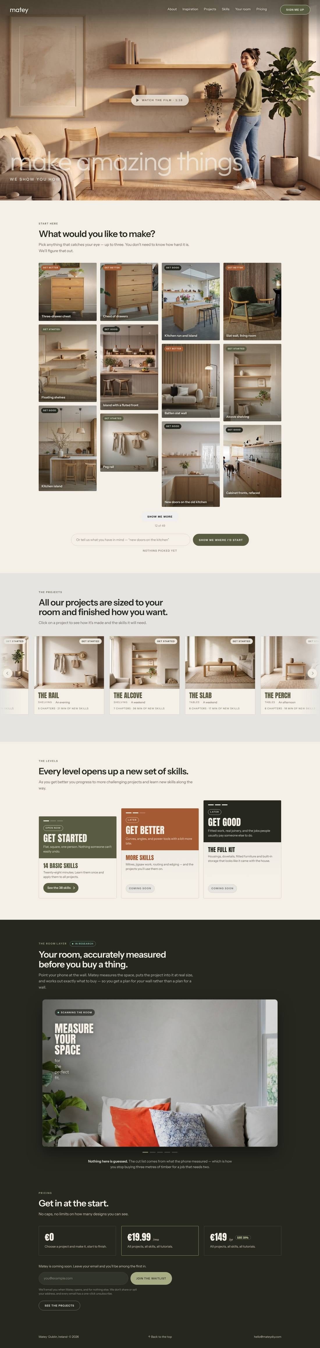 The mateydiy.com website, scrolling to the section described